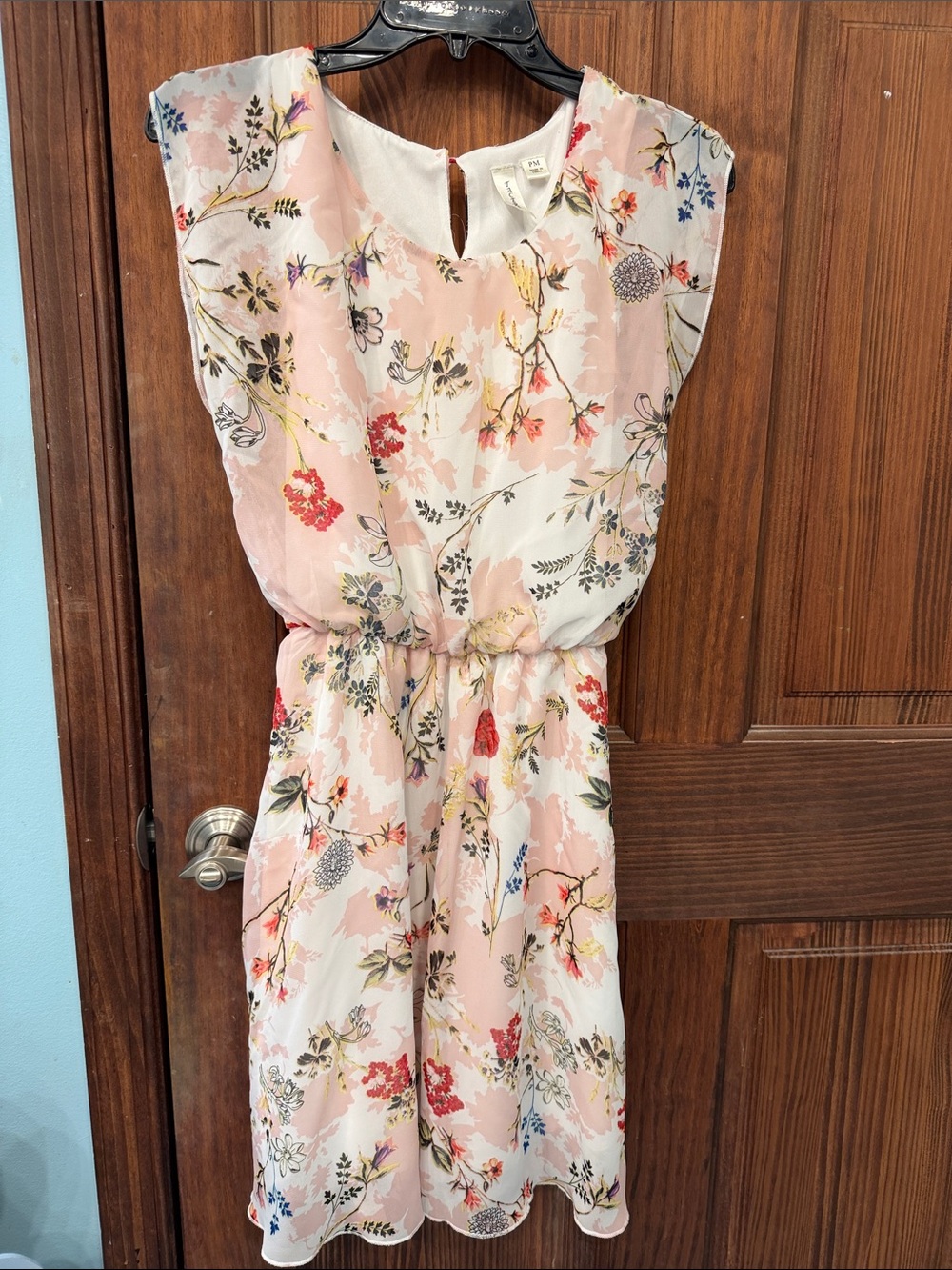 Floral Chiffon Blouson Waist Dress - Pink & White